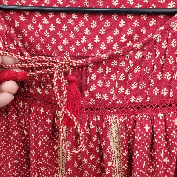 Lucky Brand Ditsy Peasant Long Sleeve Tunic Top Blouse Size Medium Boho Casual - Picture 5 of 13